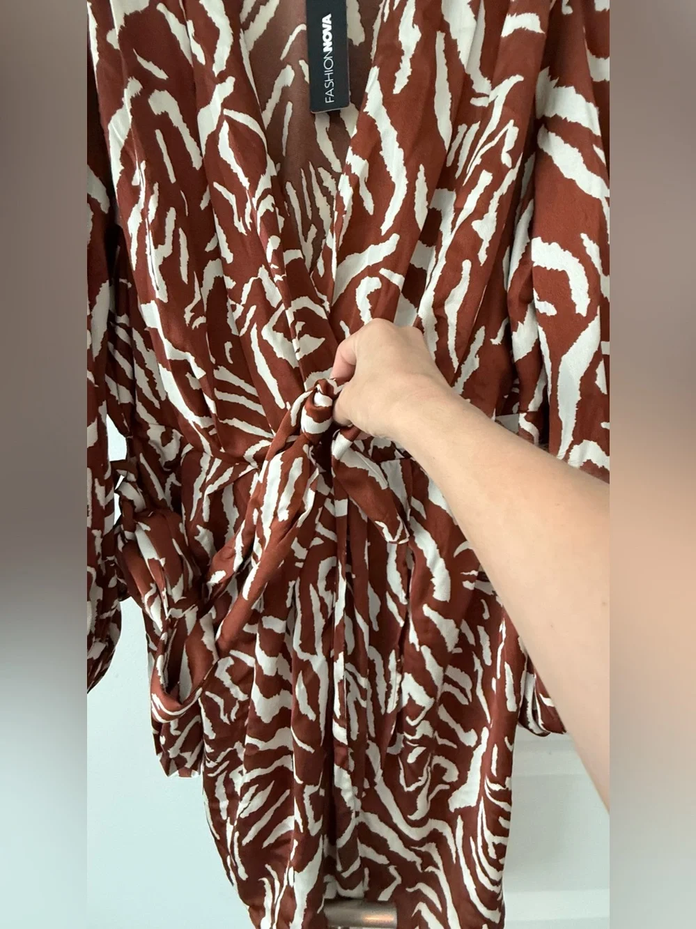 Michael Kors Brown & White Animal-Print Wrap Mini Dress